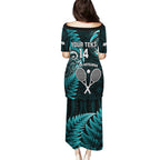 Custom New Zealand Tiki Tennis Puletasi 2024 Aotearoa Tenehi Maori Silver Fern - Turquoise
