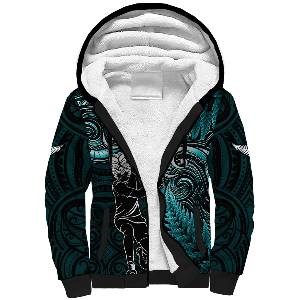 Custom New Zealand Tiki Tennis Sherpa Hoodie 2024 Aotearoa Tenehi Maori Silver Fern - Turquoise