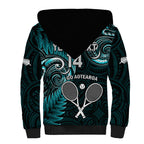 Custom New Zealand Tiki Tennis Sherpa Hoodie 2024 Aotearoa Tenehi Maori Silver Fern - Turquoise