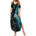 Custom New Zealand Tiki Tennis Summer Maxi Dress 2024 Aotearoa Tenehi Maori Silver Fern - Turquoise