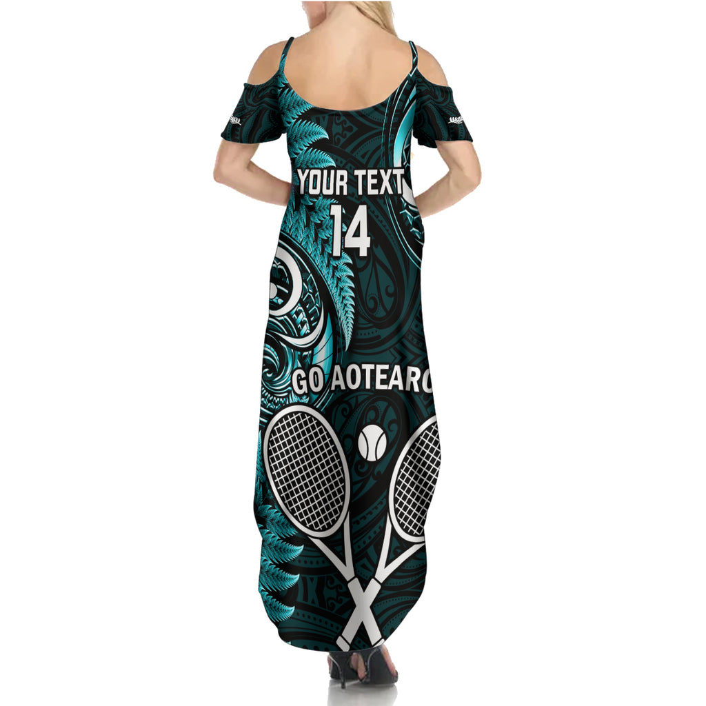 Custom New Zealand Tiki Tennis Summer Maxi Dress 2024 Aotearoa Tenehi Maori Silver Fern - Turquoise