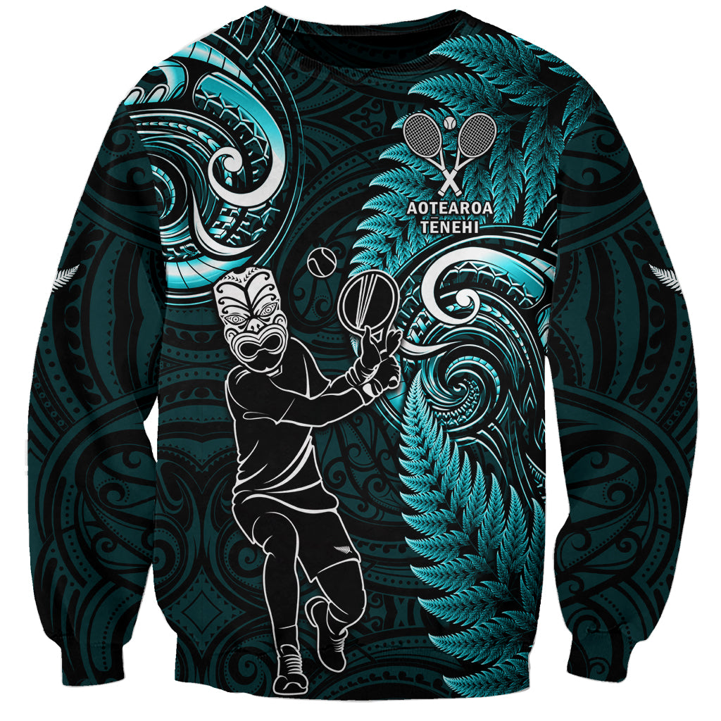 Custom New Zealand Tiki Tennis Sweatshirt 2024 Aotearoa Tenehi Maori Silver Fern - Turquoise