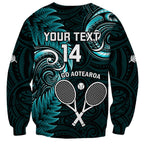 Custom New Zealand Tiki Tennis Sweatshirt 2024 Aotearoa Tenehi Maori Silver Fern - Turquoise