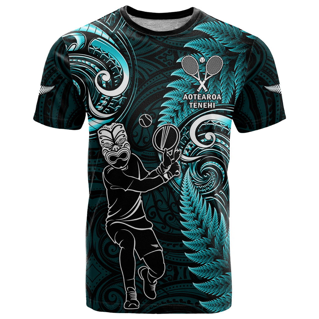 Custom New Zealand Tiki Tennis T Shirt 2024 Aotearoa Tenehi Maori Silver Fern - Turquoise