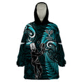 Custom New Zealand Tiki Tennis Wearable Blanket Hoodie 2024 Aotearoa Tenehi Maori Silver Fern - Turquoise