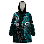 Custom New Zealand Tiki Tennis Wearable Blanket Hoodie 2024 Aotearoa Tenehi Maori Silver Fern - Turquoise