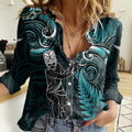 Custom New Zealand Tiki Tennis Women Casual Shirt 2024 Aotearoa Tenehi Maori Silver Fern - Turquoise