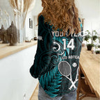 Custom New Zealand Tiki Tennis Women Casual Shirt 2024 Aotearoa Tenehi Maori Silver Fern - Turquoise