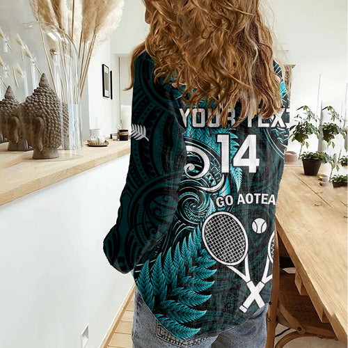 Custom New Zealand Tiki Tennis Women Casual Shirt 2024 Aotearoa Tenehi Maori Silver Fern - Turquoise