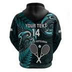 Custom New Zealand Tiki Tennis Zip Hoodie 2024 Aotearoa Tenehi Maori Silver Fern - Turquoise