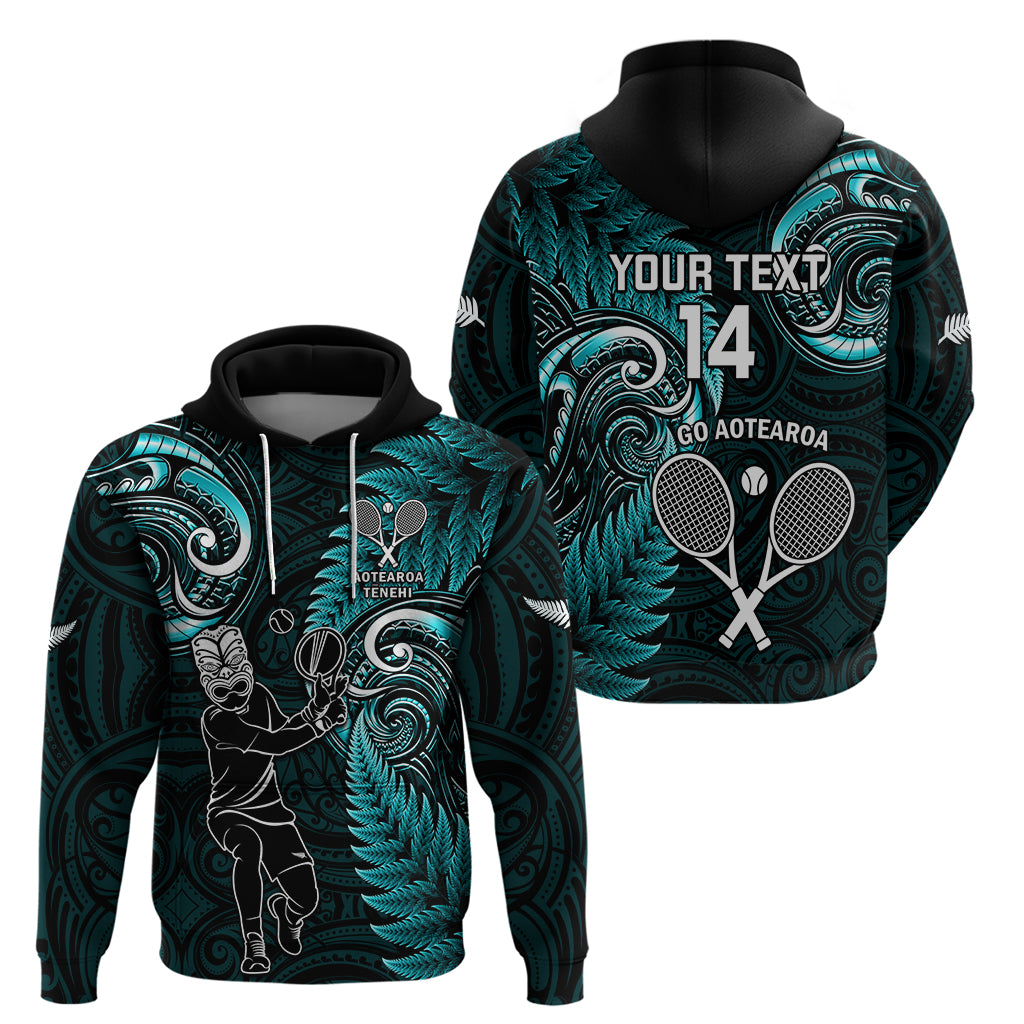 Custom New Zealand Tiki Tennis Zip Hoodie 2024 Aotearoa Tenehi Maori Silver Fern - Turquoise