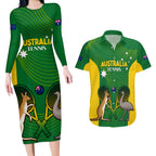 Personalised Australia Tennis Couples Matching Long Sleeve Bodycon Dress and Hawaiian Shirt Aussie Pride National Color