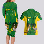 Personalised Australia Tennis Couples Matching Long Sleeve Bodycon Dress and Hawaiian Shirt Aussie Pride National Color