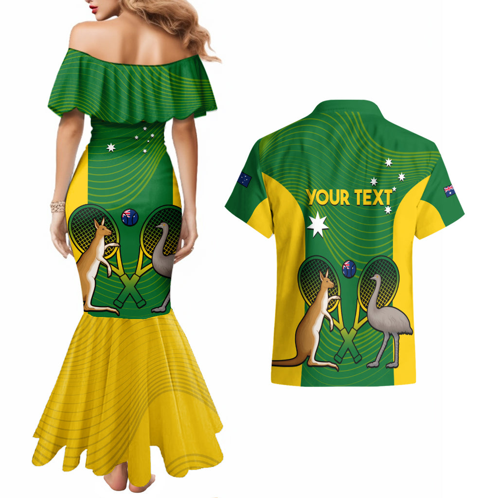 Personalised Australia Tennis Couples Matching Mermaid Dress and Hawaiian Shirt Aussie Pride National Color