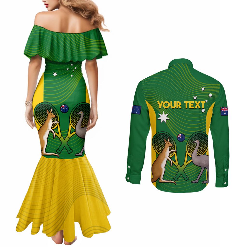 Personalised Australia Tennis Couples Matching Mermaid Dress and Long Sleeve Button Shirt Aussie Pride National Color