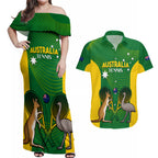 Personalised Australia Tennis Couples Matching Off Shoulder Maxi Dress and Hawaiian Shirt Aussie Pride National Color