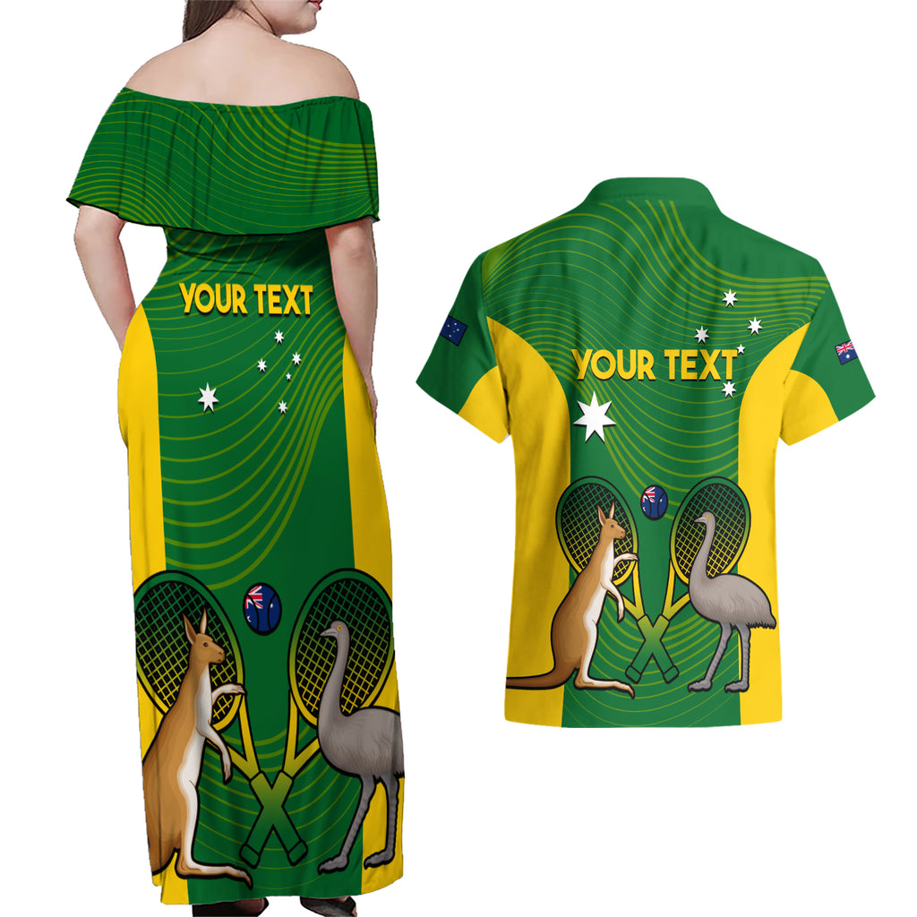Personalised Australia Tennis Couples Matching Off Shoulder Maxi Dress and Hawaiian Shirt Aussie Pride National Color