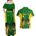 Personalised Australia Tennis Couples Matching Off Shoulder Maxi Dress and Hawaiian Shirt Aussie Pride National Color