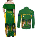 Personalised Australia Tennis Couples Matching Off Shoulder Maxi Dress and Long Sleeve Button Shirt Aussie Pride National Color