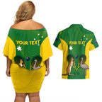 Personalised Australia Tennis Couples Matching Off Shoulder Short Dress and Hawaiian Shirt Aussie Pride National Color
