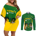 Personalised Australia Tennis Couples Matching Off Shoulder Short Dress and Long Sleeve Button Shirt Aussie Pride National Color