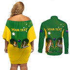 Personalised Australia Tennis Couples Matching Off Shoulder Short Dress and Long Sleeve Button Shirt Aussie Pride National Color