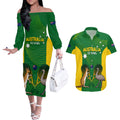 Personalised Australia Tennis Couples Matching Off The Shoulder Long Sleeve Dress and Hawaiian Shirt Aussie Pride National Color