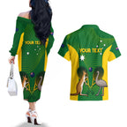 Personalised Australia Tennis Couples Matching Off The Shoulder Long Sleeve Dress and Hawaiian Shirt Aussie Pride National Color