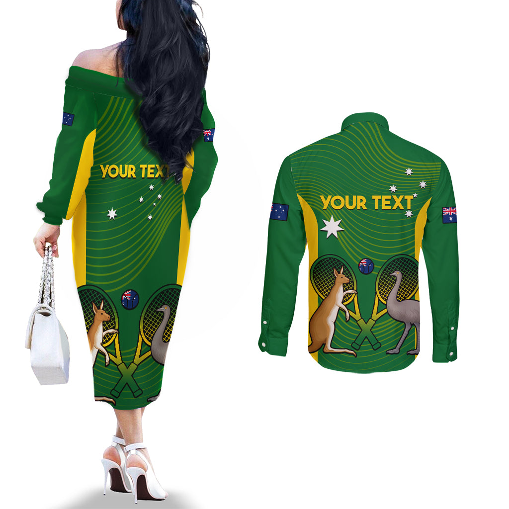 Personalised Australia Tennis Couples Matching Off The Shoulder Long Sleeve Dress and Long Sleeve Button Shirt Aussie Pride National Color