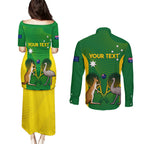 Personalised Australia Tennis Couples Matching Puletasi and Long Sleeve Button Shirt Aussie Pride National Color