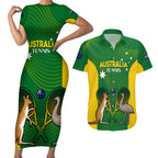 Personalised Australia Tennis Couples Matching Short Sleeve Bodycon Dress and Hawaiian Shirt Aussie Pride National Color