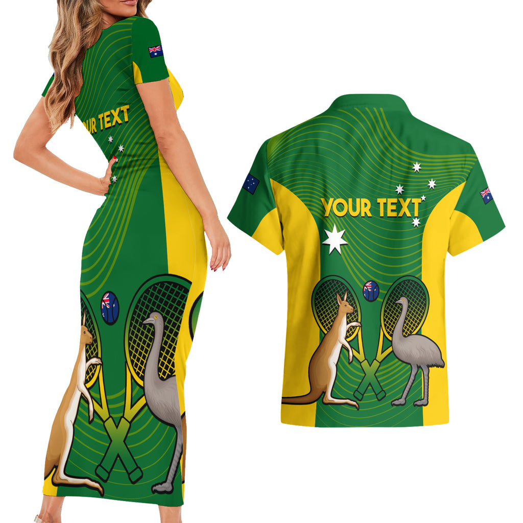 Personalised Australia Tennis Couples Matching Short Sleeve Bodycon Dress and Hawaiian Shirt Aussie Pride National Color
