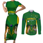 Personalised Australia Tennis Couples Matching Short Sleeve Bodycon Dress and Long Sleeve Button Shirt Aussie Pride National Color