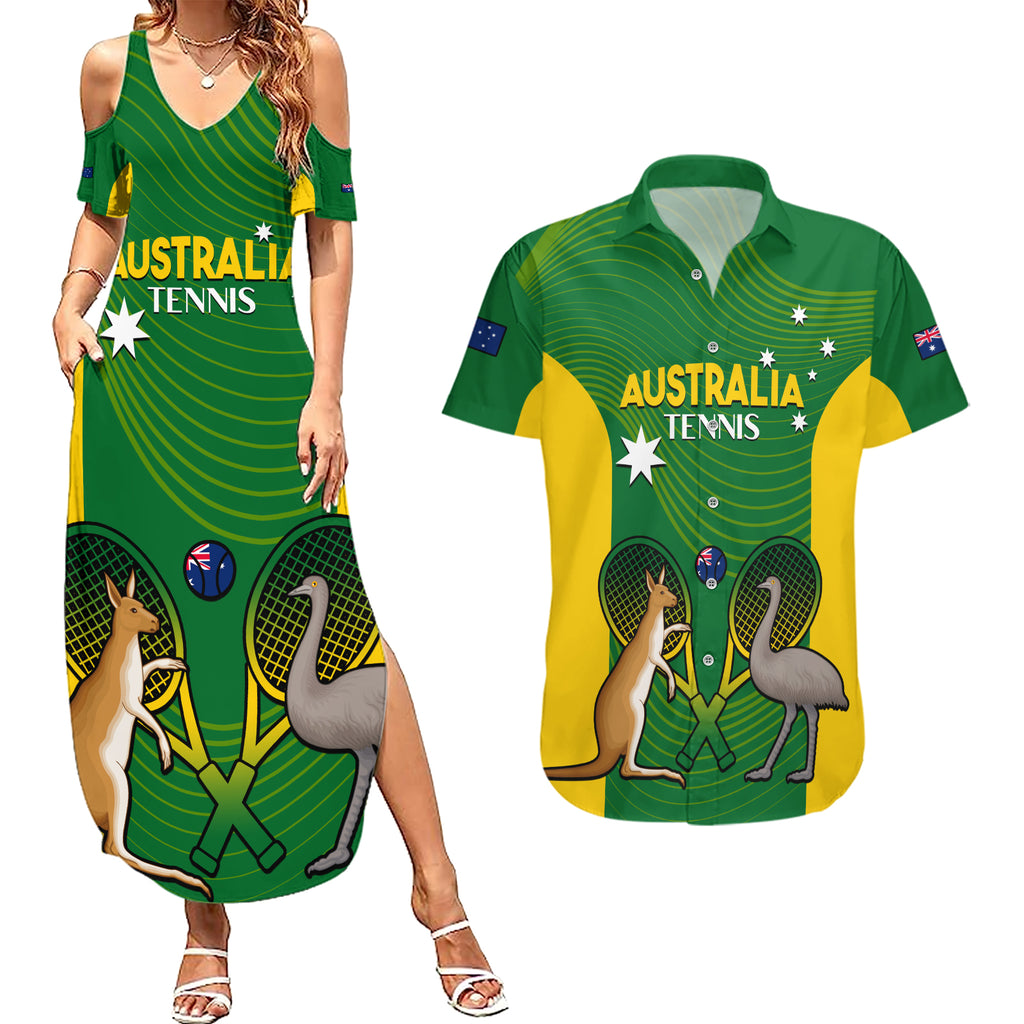 Personalised Australia Tennis Couples Matching Summer Maxi Dress and Hawaiian Shirt Aussie Pride National Color