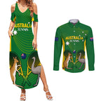 Personalised Australia Tennis Couples Matching Summer Maxi Dress and Long Sleeve Button Shirt Aussie Pride National Color