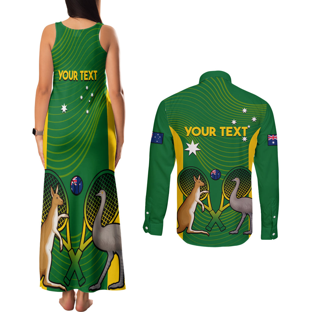 Personalised Australia Tennis Couples Matching Tank Maxi Dress and Long Sleeve Button Shirt Aussie Pride National Color
