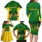 Personalised Australia Tennis Family Matching Long Sleeve Bodycon Dress and Hawaiian Shirt Aussie Pride National Color