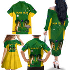 Personalised Australia Tennis Family Matching Off Shoulder Long Sleeve Dress and Hawaiian Shirt Aussie Pride National Color