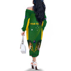 Personalised Australia Tennis Family Matching Off Shoulder Long Sleeve Dress and Hawaiian Shirt Aussie Pride National Color