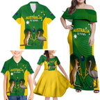 Personalised Australia Tennis Family Matching Off Shoulder Maxi Dress and Hawaiian Shirt Aussie Pride National Color