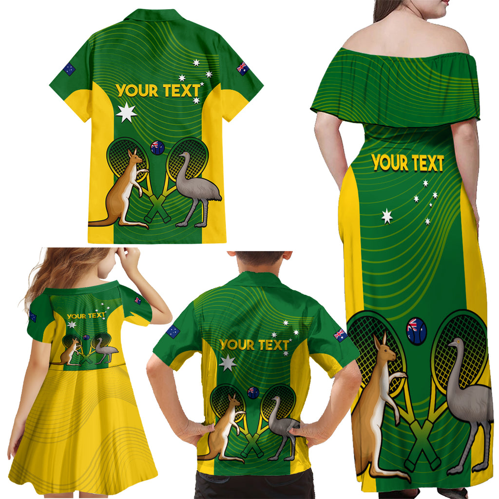 Personalised Australia Tennis Family Matching Off Shoulder Maxi Dress and Hawaiian Shirt Aussie Pride National Color