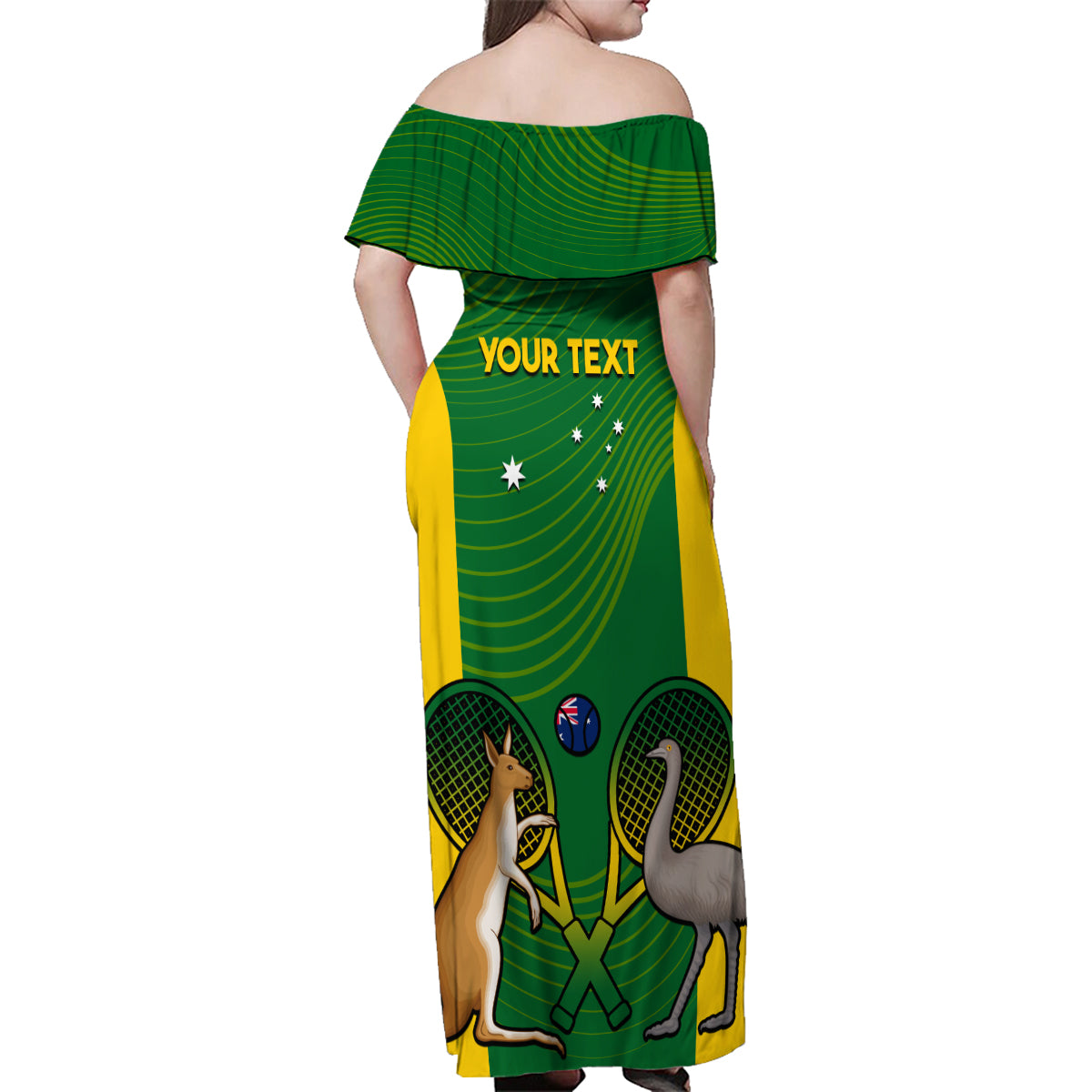 Personalised Australia Tennis Family Matching Off Shoulder Maxi Dress and Hawaiian Shirt Aussie Pride National Color