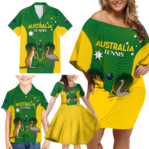 Personalised Australia Tennis Family Matching Off Shoulder Short Dress and Hawaiian Shirt Aussie Pride National Color