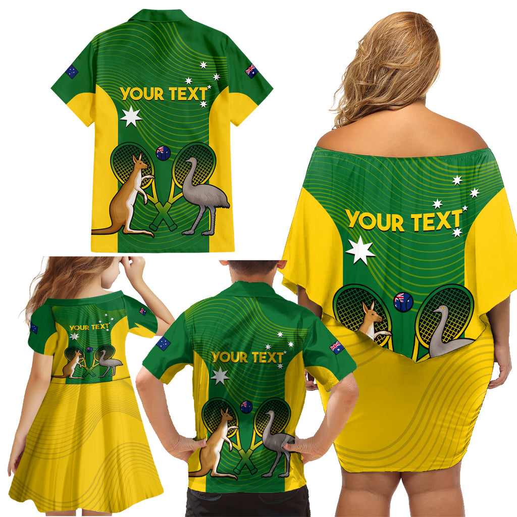 Personalised Australia Tennis Family Matching Off Shoulder Short Dress and Hawaiian Shirt Aussie Pride National Color