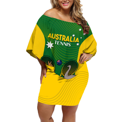 Personalised Australia Tennis Family Matching Off Shoulder Short Dress and Hawaiian Shirt Aussie Pride National Color