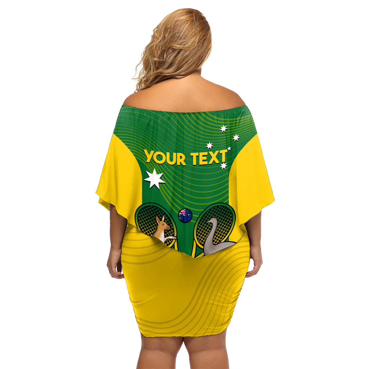Personalised Australia Tennis Family Matching Off Shoulder Short Dress and Hawaiian Shirt Aussie Pride National Color