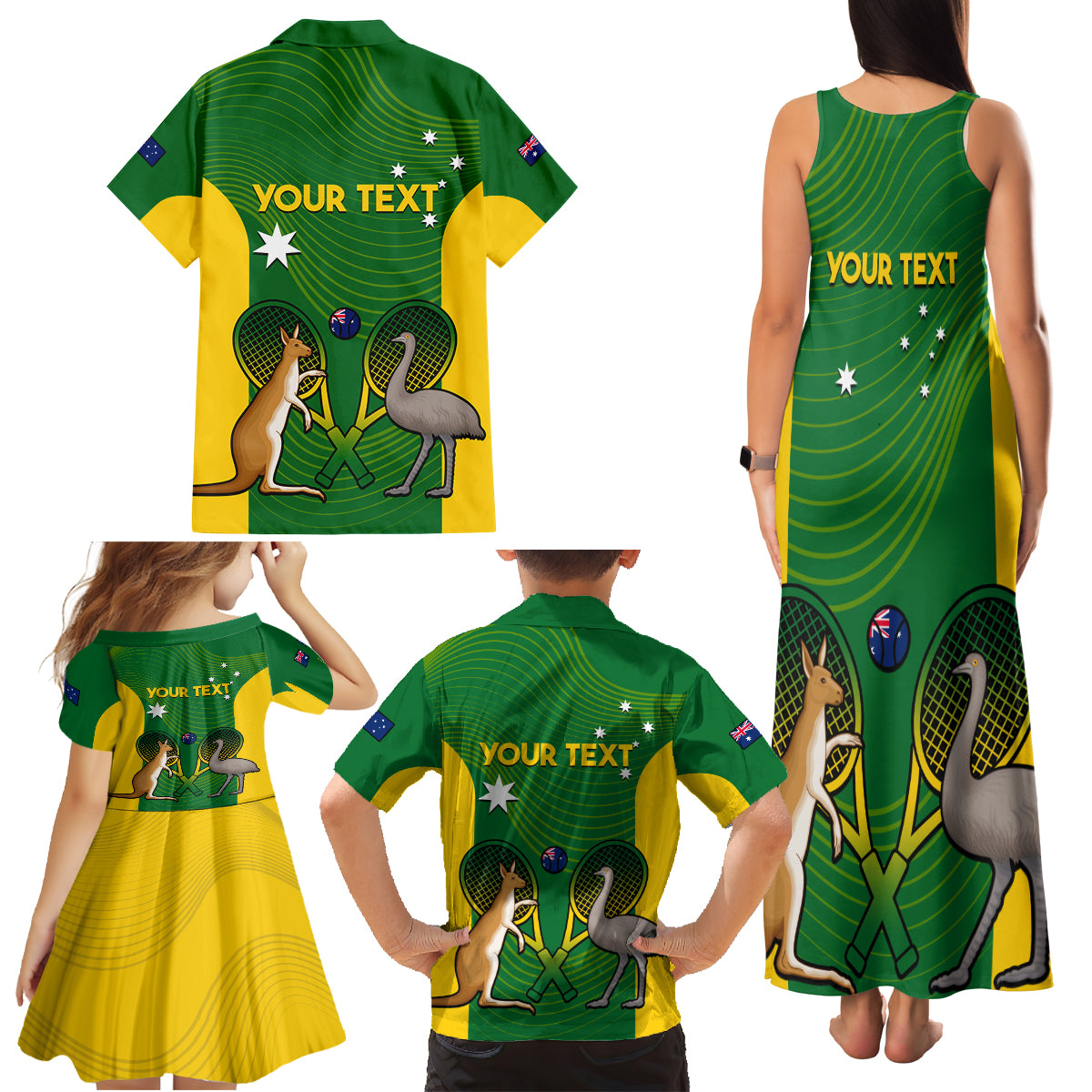 Personalised Australia Tennis Family Matching Tank Maxi Dress and Hawaiian Shirt Aussie Pride National Color