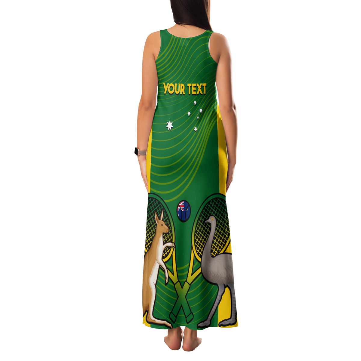 Personalised Australia Tennis Family Matching Tank Maxi Dress and Hawaiian Shirt Aussie Pride National Color
