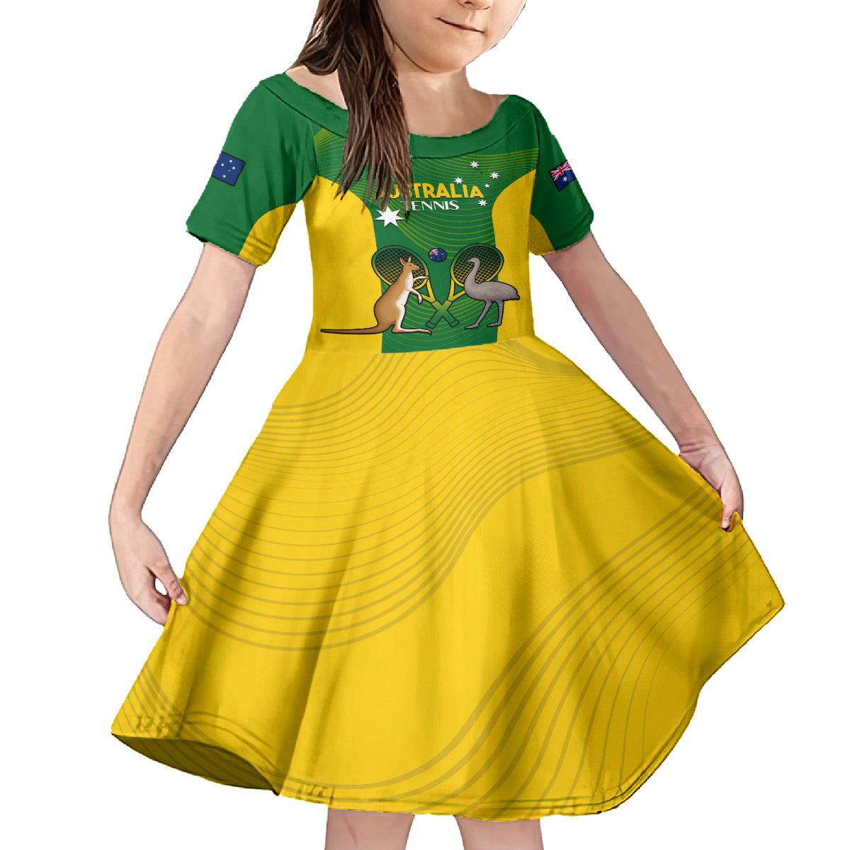 Personalised Australia Tennis Kid Short Sleeve Dress Aussie Pride National Color