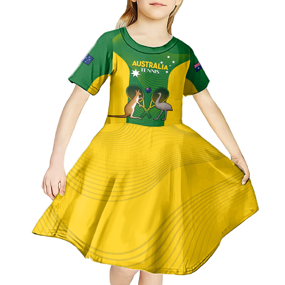 Personalised Australia Tennis Kid Short Sleeve Dress Aussie Pride National Color